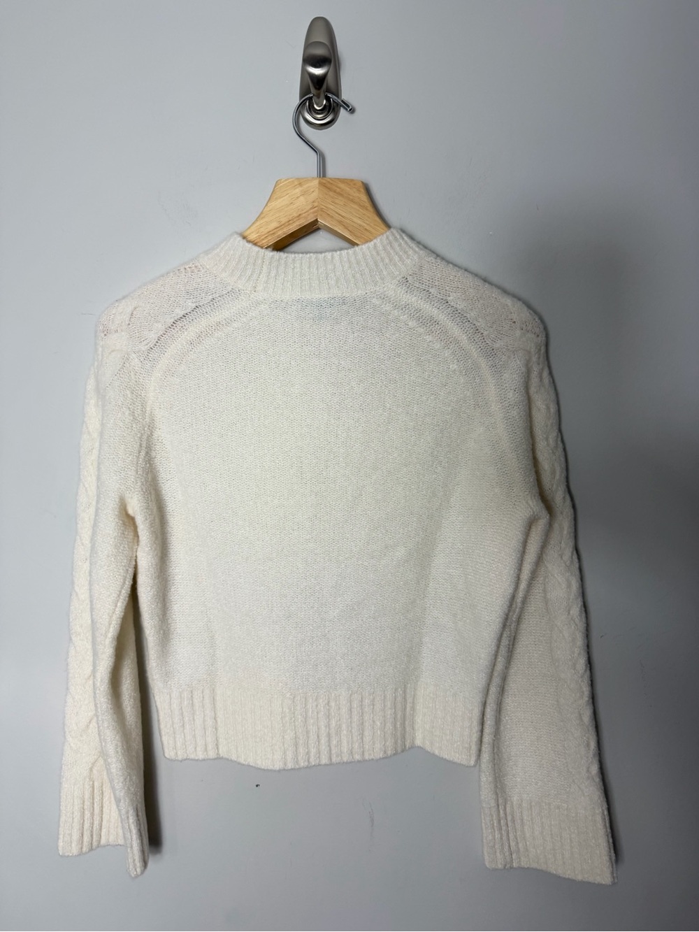 J. Crew Cashmere crewneck bouclé cable-sleeve sweater Size XS Ivory *F - Picture 12 of 12
